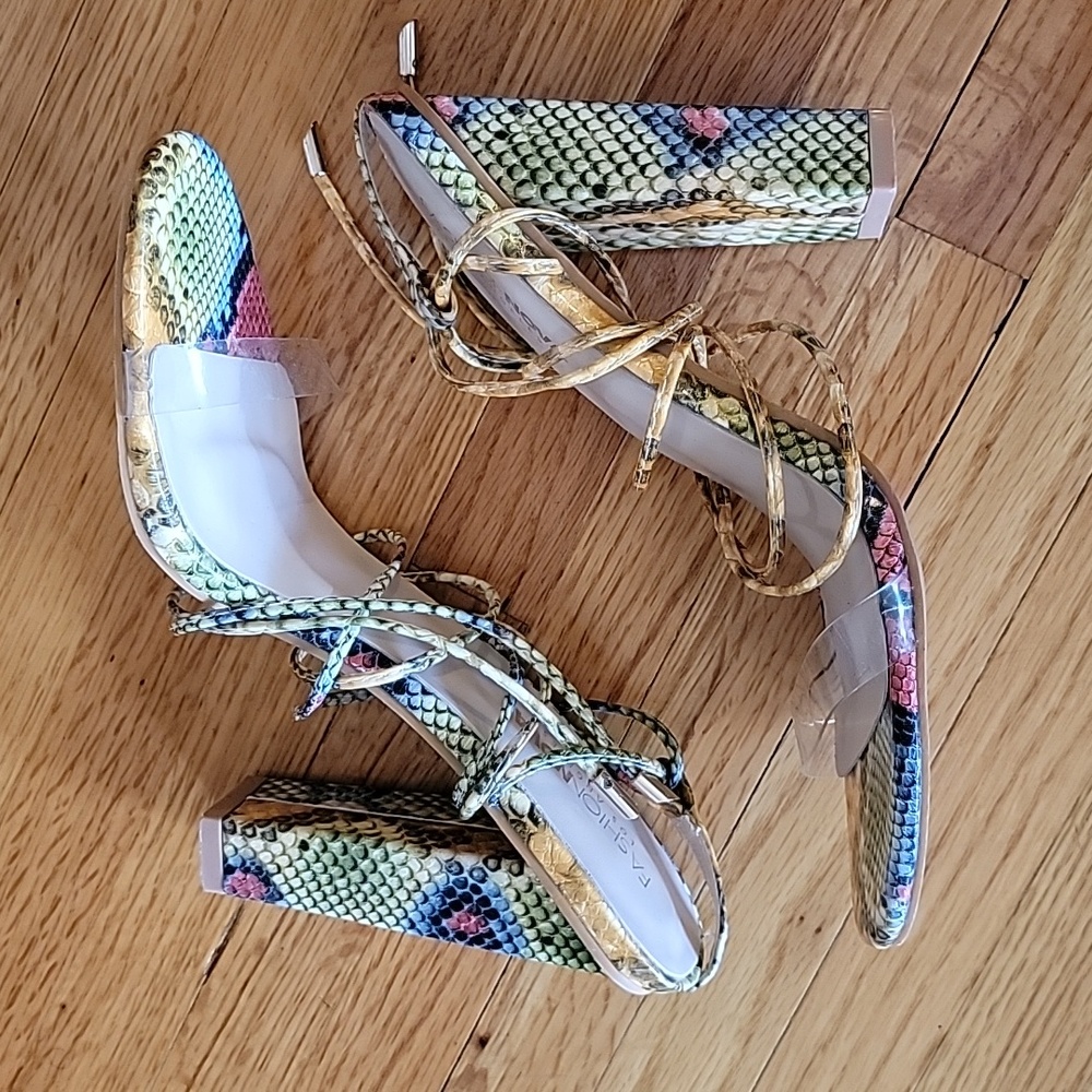 Fashion Nova Snakeskin Tie Up Heels - Picture 4 of 8